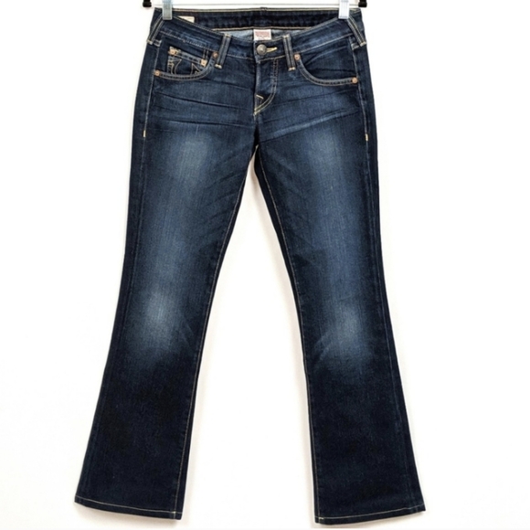 True Religion Gina Jeans Boot Cut Low Rise Button Fly Dark Wash 30" Inseam sz 27 - Picture 1 of 11